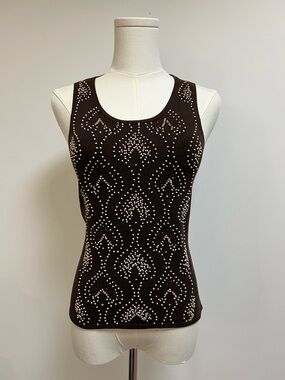 Brown Beaded Scoop Neck Tank Top